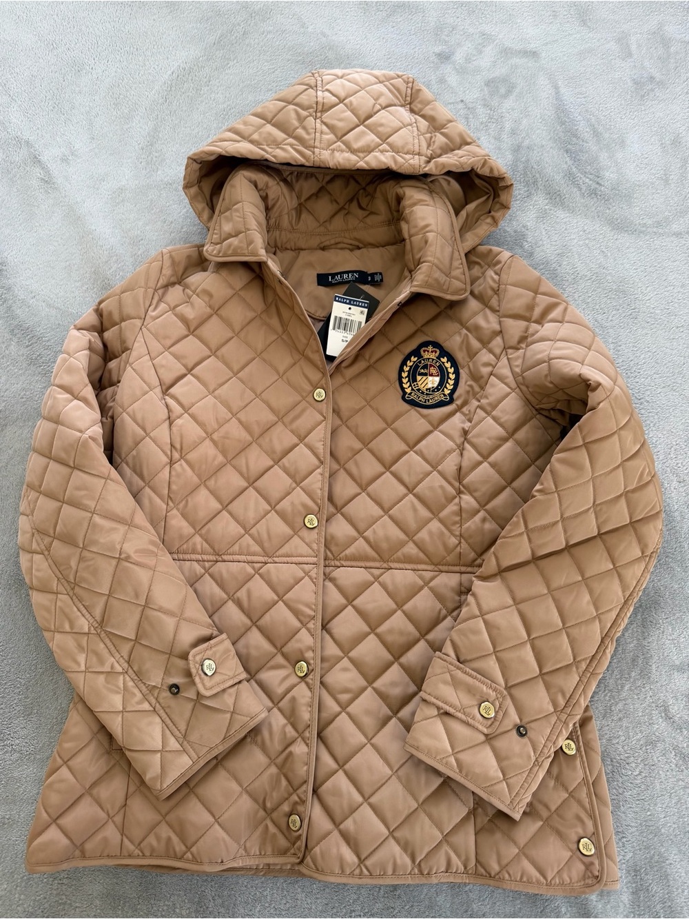 Ralph Lauren Quilted Hooded Jacket in Camel Tan